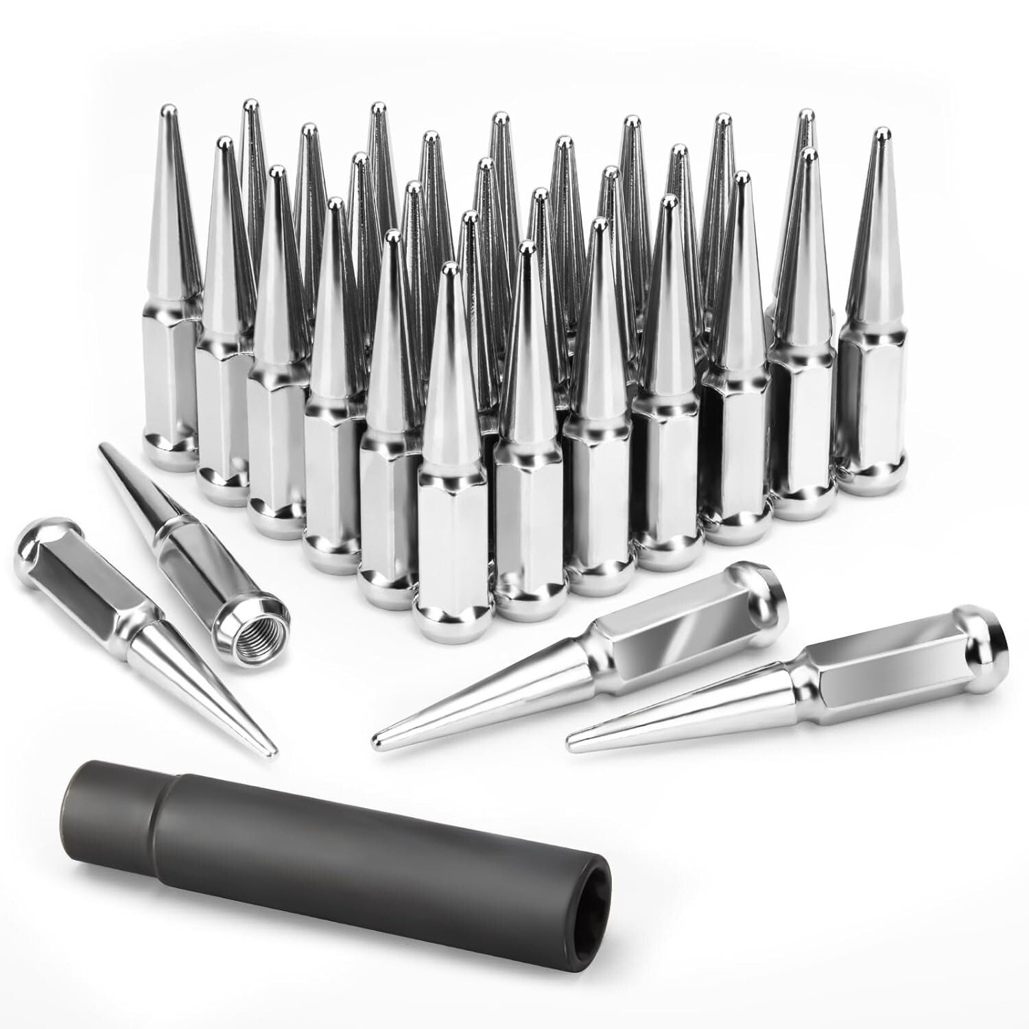 32PCS  Chrome Spike Lug Nuts 9/16'' + Key Fit Dodge RAM 1500 2500 3500 F250 F350