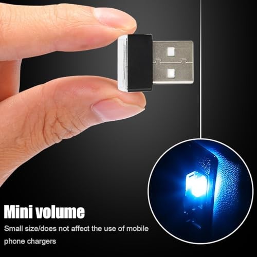 Car Interior Atmosphere Lamp, Plug-in USB Interface LED Vehicle Ice Blue