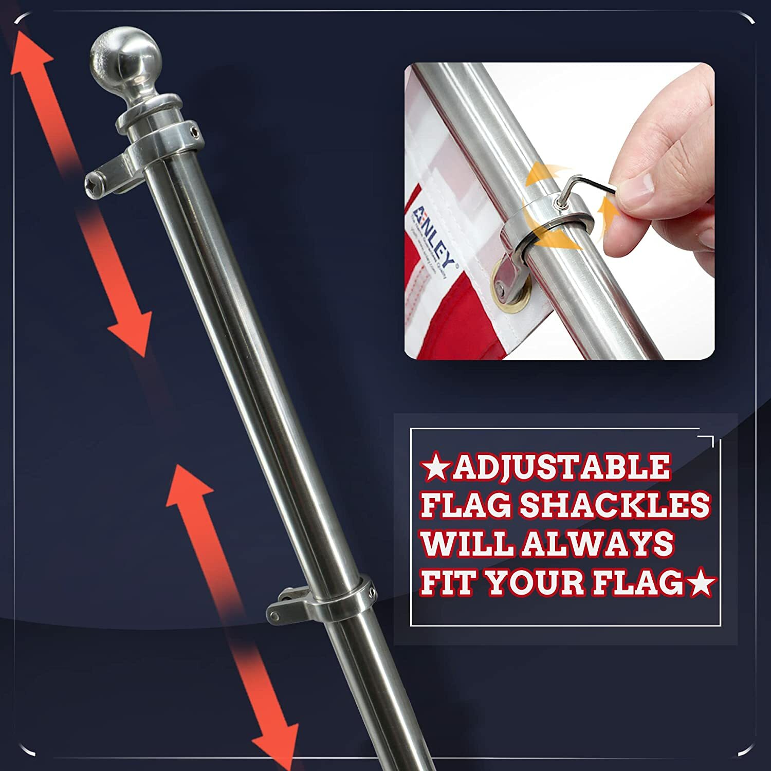Anley Boat Flagpole Kit with Flag Pole and Mounting Base Marine Grade Mount