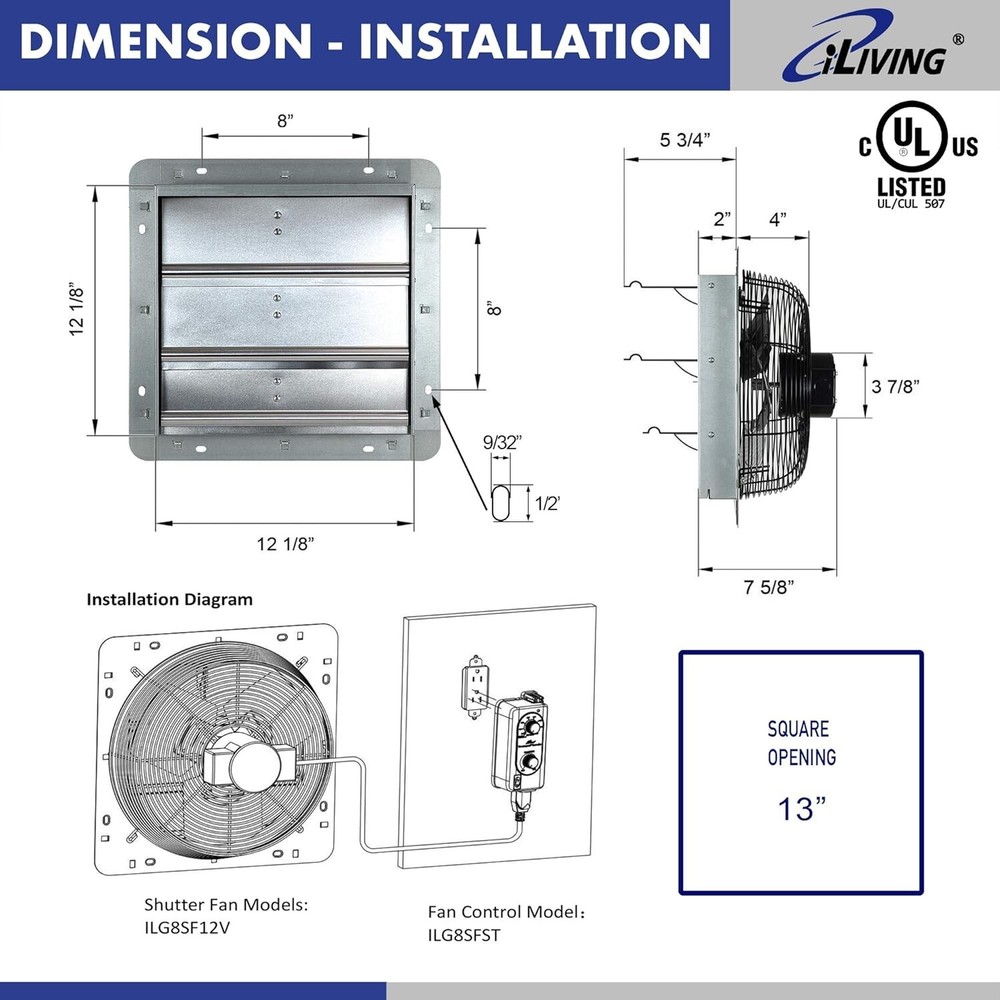 Powerful 960 CFM Wall Mounted Exhaust Fan with Variable Speed & Thermal Control