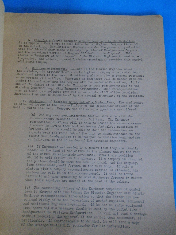 24th Engineer Battalion, 4th Armored Div., Pine Camp, 1941 conference notes