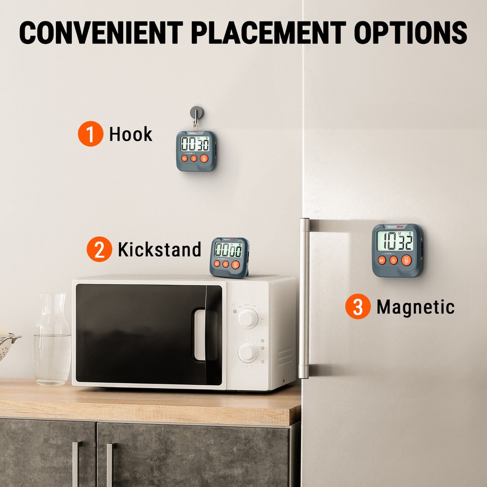 ThermoPro TM03W 2-Pack Digital Timer for Cooking, Countdown Timer Stopwatch