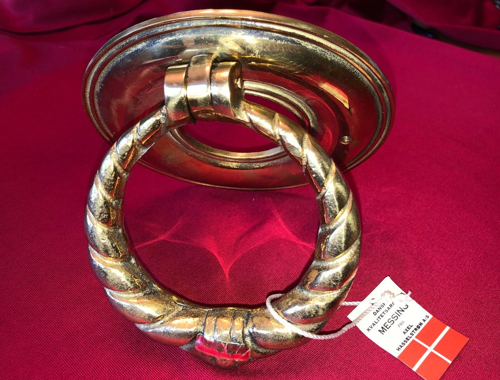 1 NOS HEAVY Danish Solid Brass Door Knocker Ring TWISTED ROPE PATTERN DENMARK