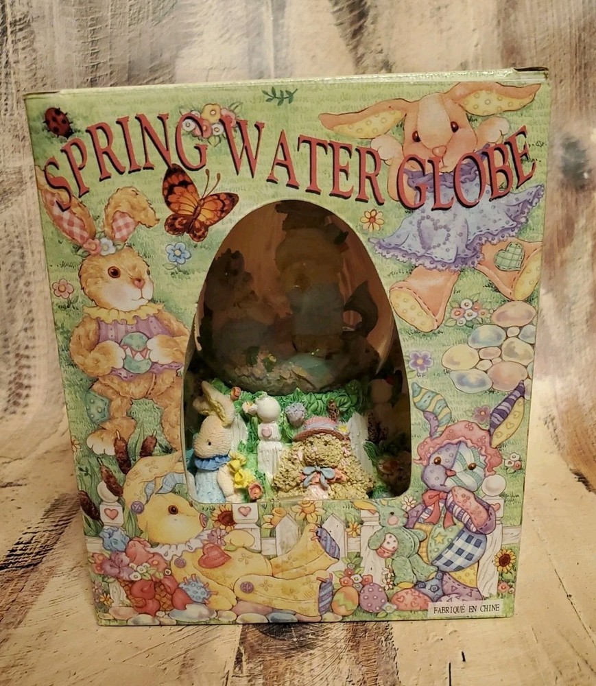Easter Bunny Egg-shaped Spring Water Globe Music Box "Easter Parade" Excellent