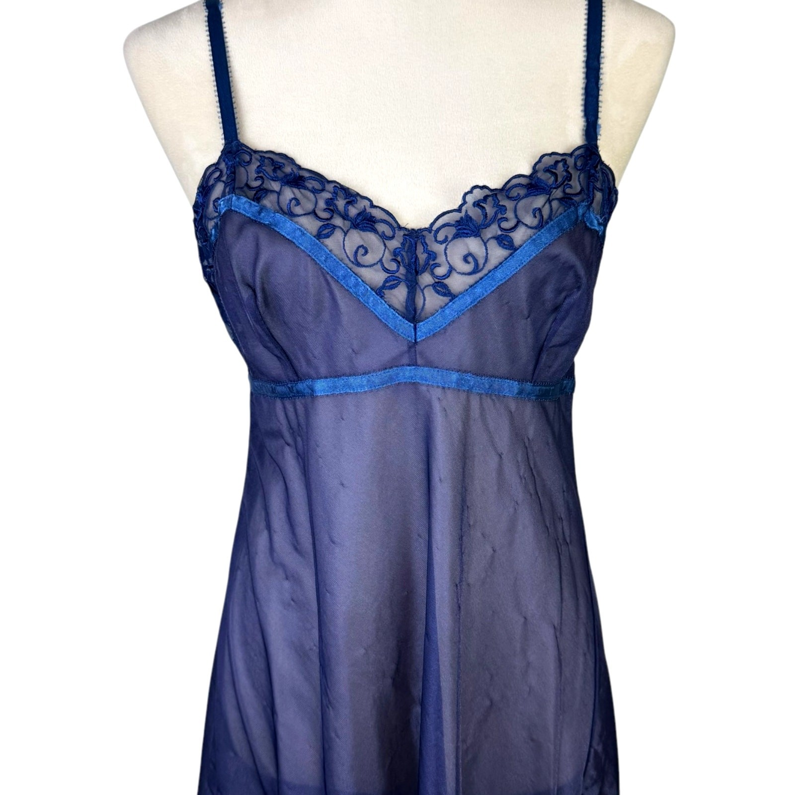 Victorias Secret M Blue Sheer Floral Embroidered Ribbon Trim Lacy Lingerie Top