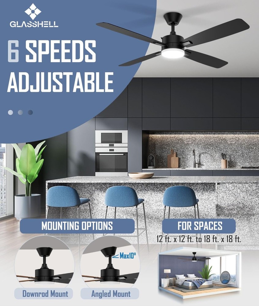 Ceiling Fan, Remote Control Reversible DC Motors, 9CCT Dimmable Timer Noisele...