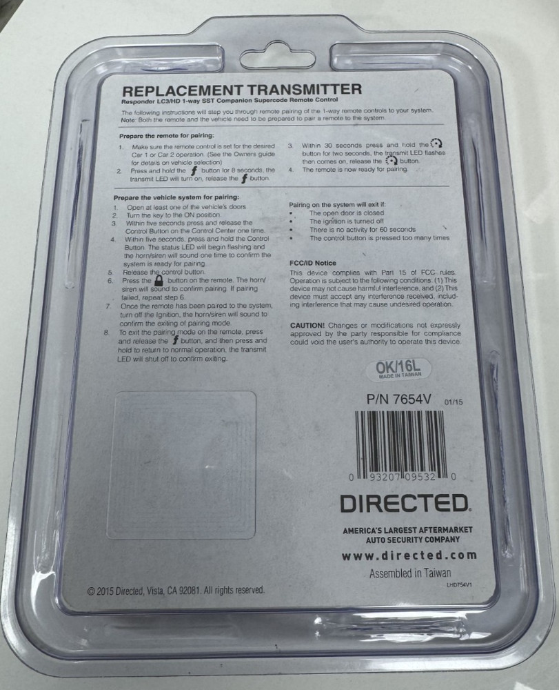 NEW Viper 7654V Replacement 5-Button, 1-Way Remote Key FOB