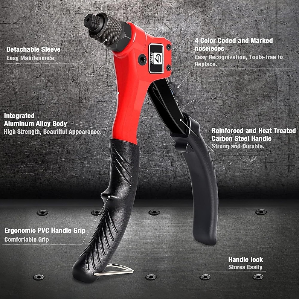 Versatile Pop Rivet Tool Kit: 200 Rivets, 4 Interchangeable Bits, & Carry Case