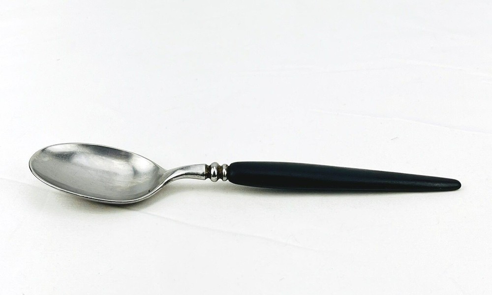 VTG Mid Century Guildcraft Forged Stainless Black Handle Pattern SS Flatware Set