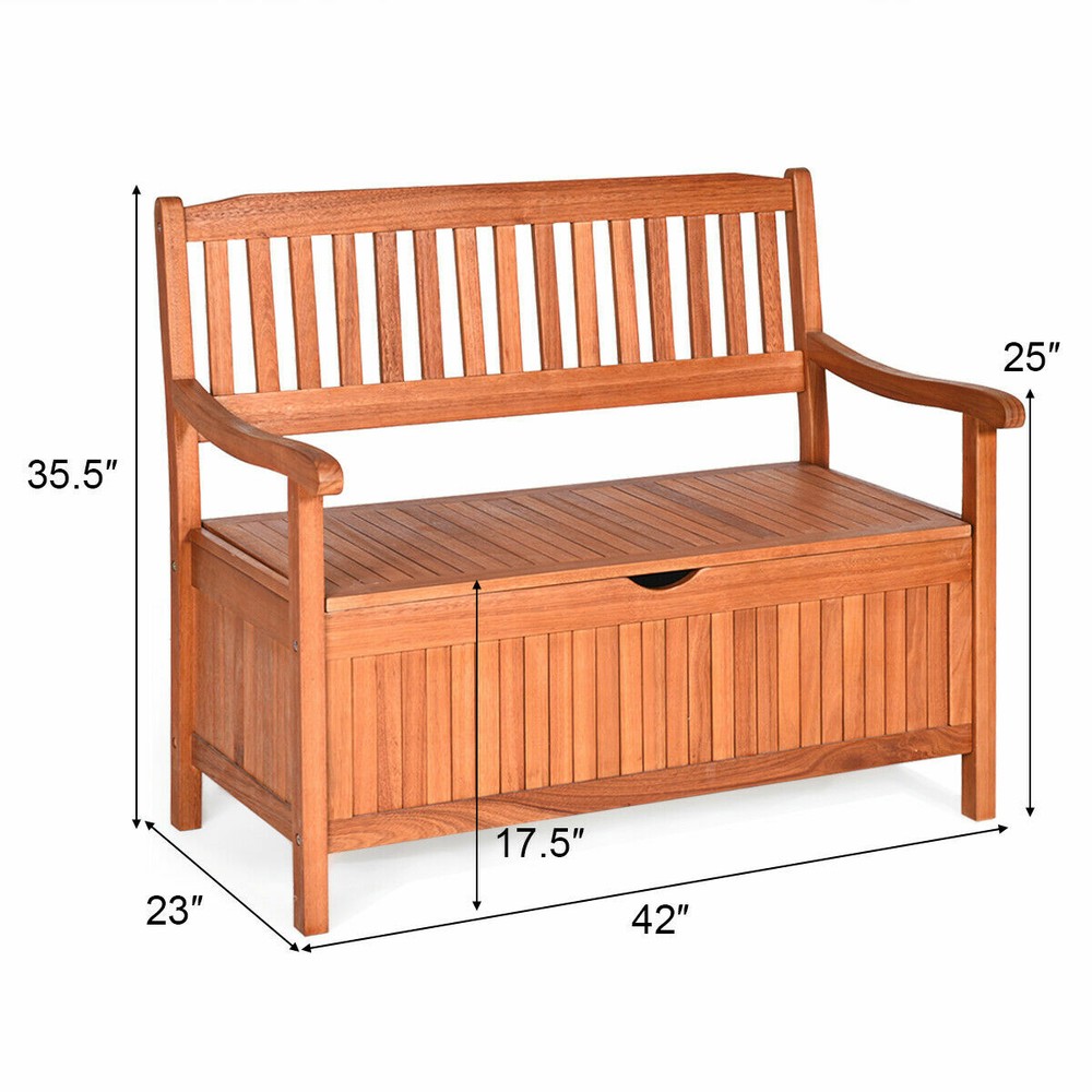 42" Storage Bench Deck Box Solid Wood Seating Container Tools Toys W/Backrest