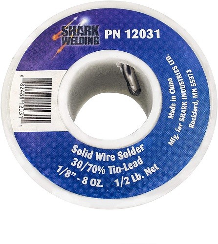 Shark Industries Solid Wire Solder- 1/8" 30/70% - 1/2 Lb Spool
