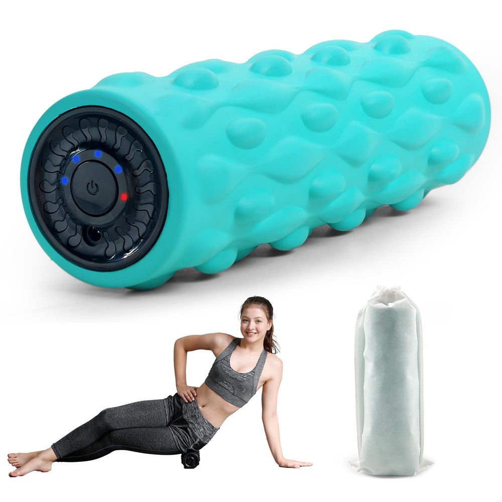 High-Density Vibrating Foam Roller Blue with 4 Customizable Speeds for Deep T...