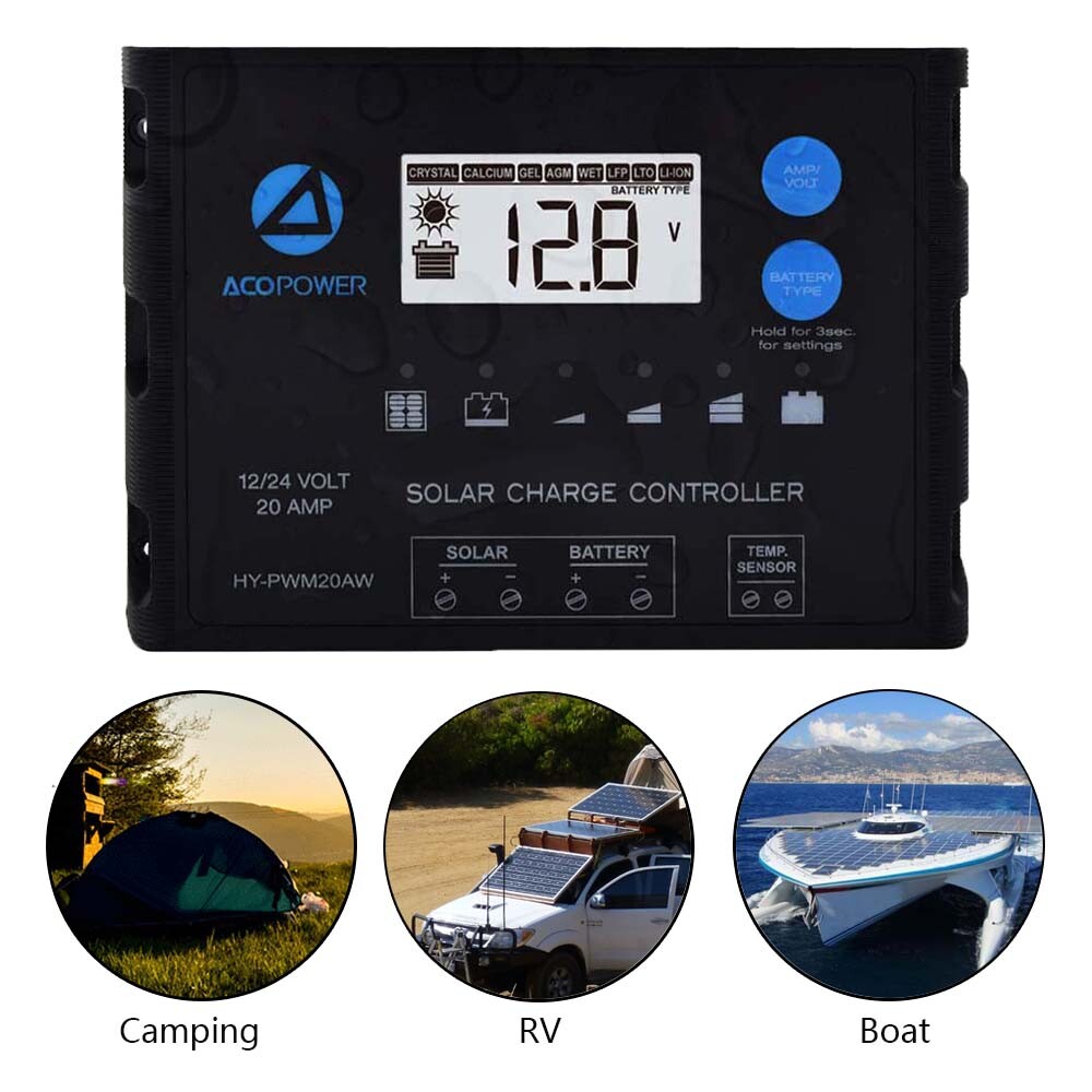 ACOPOWER 20A 12V/24V ProteusX Waterproof PWM Solar Charge Controller