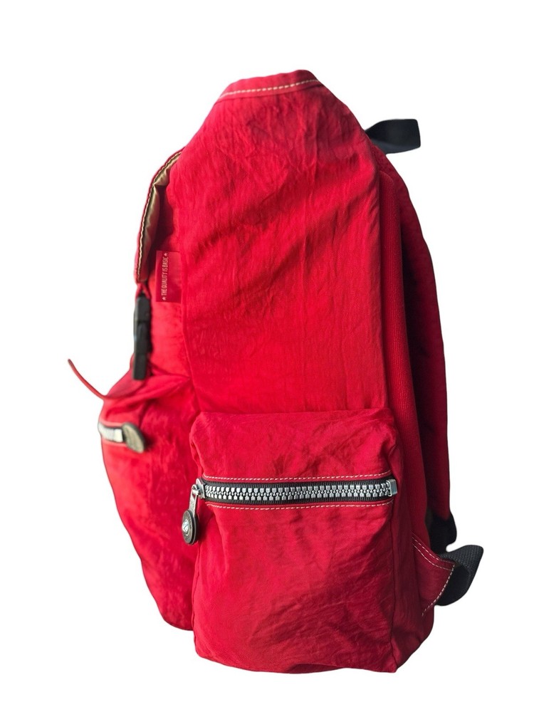 VTG 90’s Kipling Red Nylon Backpack Large Flap Buckle Drawstring Padded Back