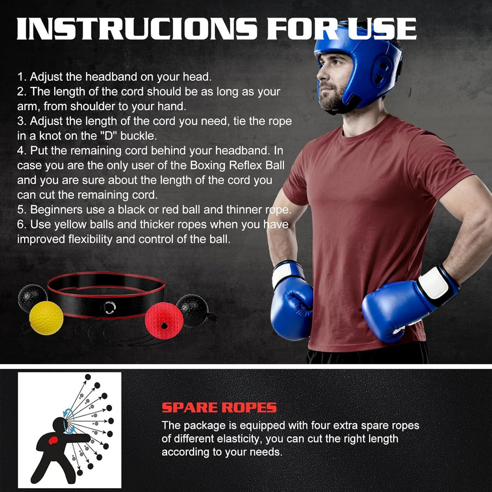 ® Boxing Reflex Ball Headband Set - Includes 4 Different Balls and 2 Adjustable