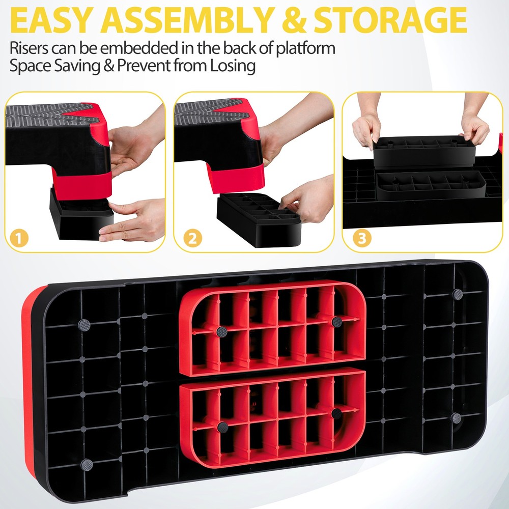 27" Aerobic SteperExercise Non-Slip Surface Platform Stepper Adjustable Red