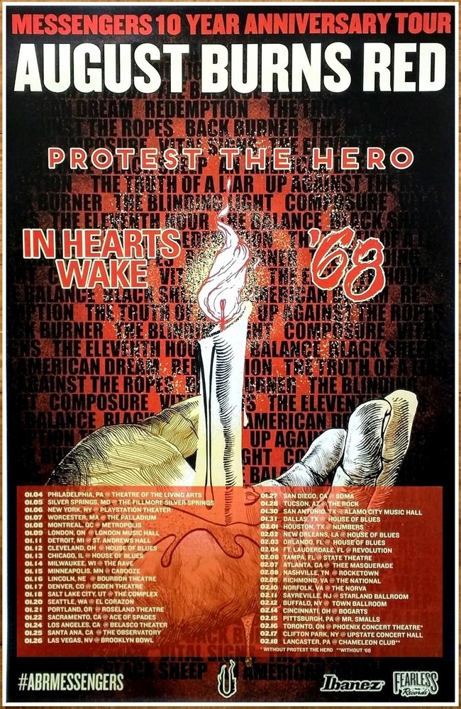 AUGUST BURNS RED | PROTEST THE HERO 2017 Ltd Ed RARE New Messengers Tour Poster!