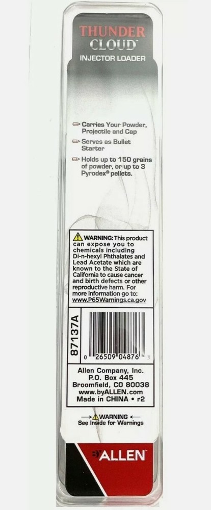 Thunder Cloud Injector Loader Holds Powder Projectile and Cap Bullet Starter