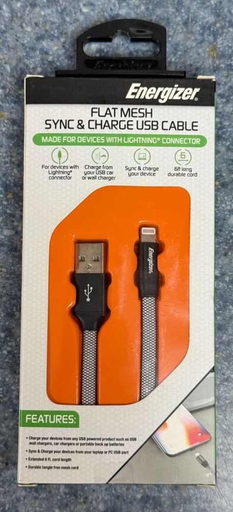 ENERGIZER Charging and Sync cableUSB Cable Sync and Charge 6ft NEW IN BOX