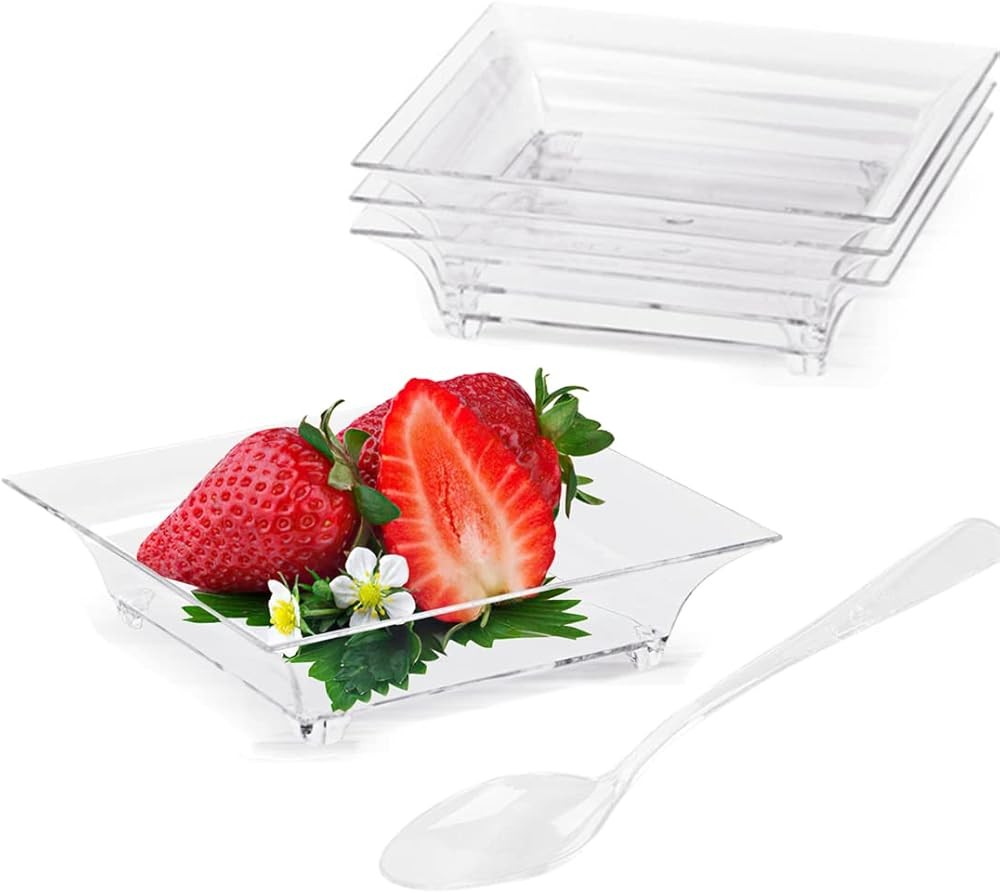 100ct Mini Dert Plates with Tasting Spoons, 2.5 Inch Small