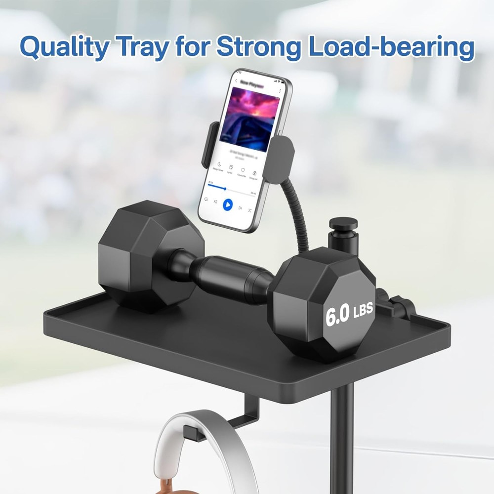 Functional Microphone Stand Tray with Adjustable Plastic Small Tray, Black