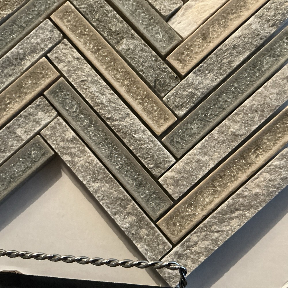 Marble Blended Metallic Wave Mosaic Tile Backsplash Herringbone
