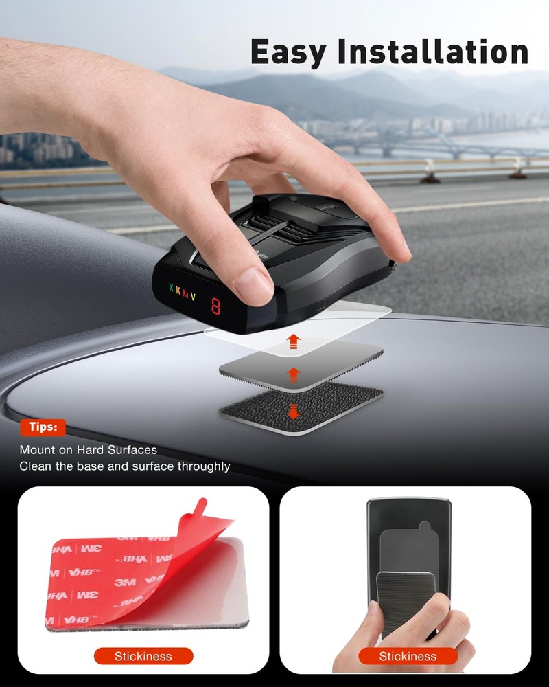 Radar Detector Mount with Dashboard Hook-and-Loop Installation, Tool-Free Set...