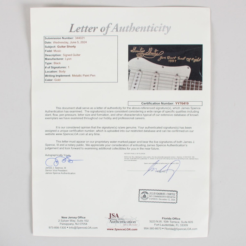 Shorty Band Signed Inscribed Guitar - COA JSA