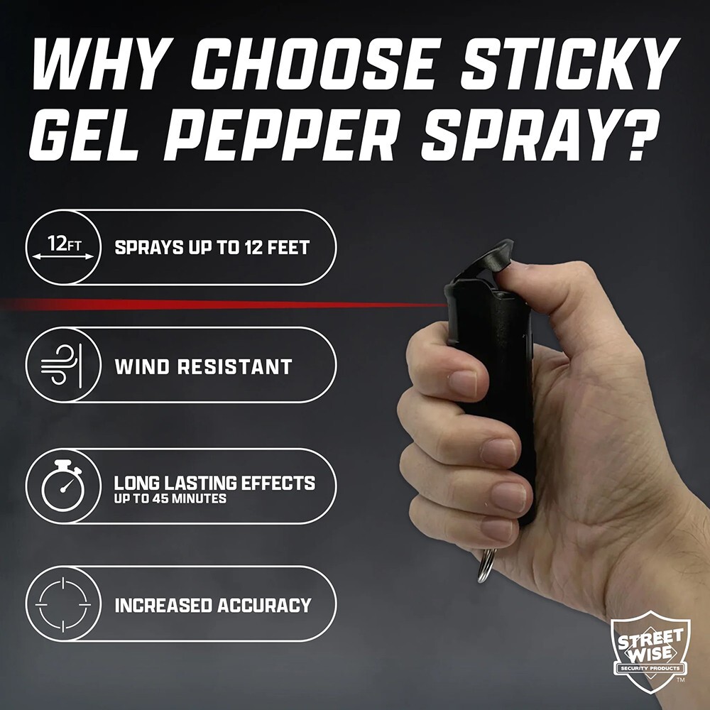 Streetwise STICKY GEL Pepper Spray - 2 Pack 1/2oz Flip Top Keychain Self Defense