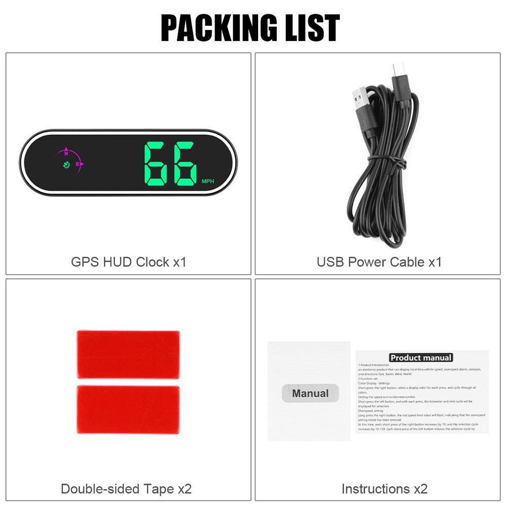 Smart Speedometer HUD: Real-Time Speed Auto Time Sync Direction &Overspeed Alarm