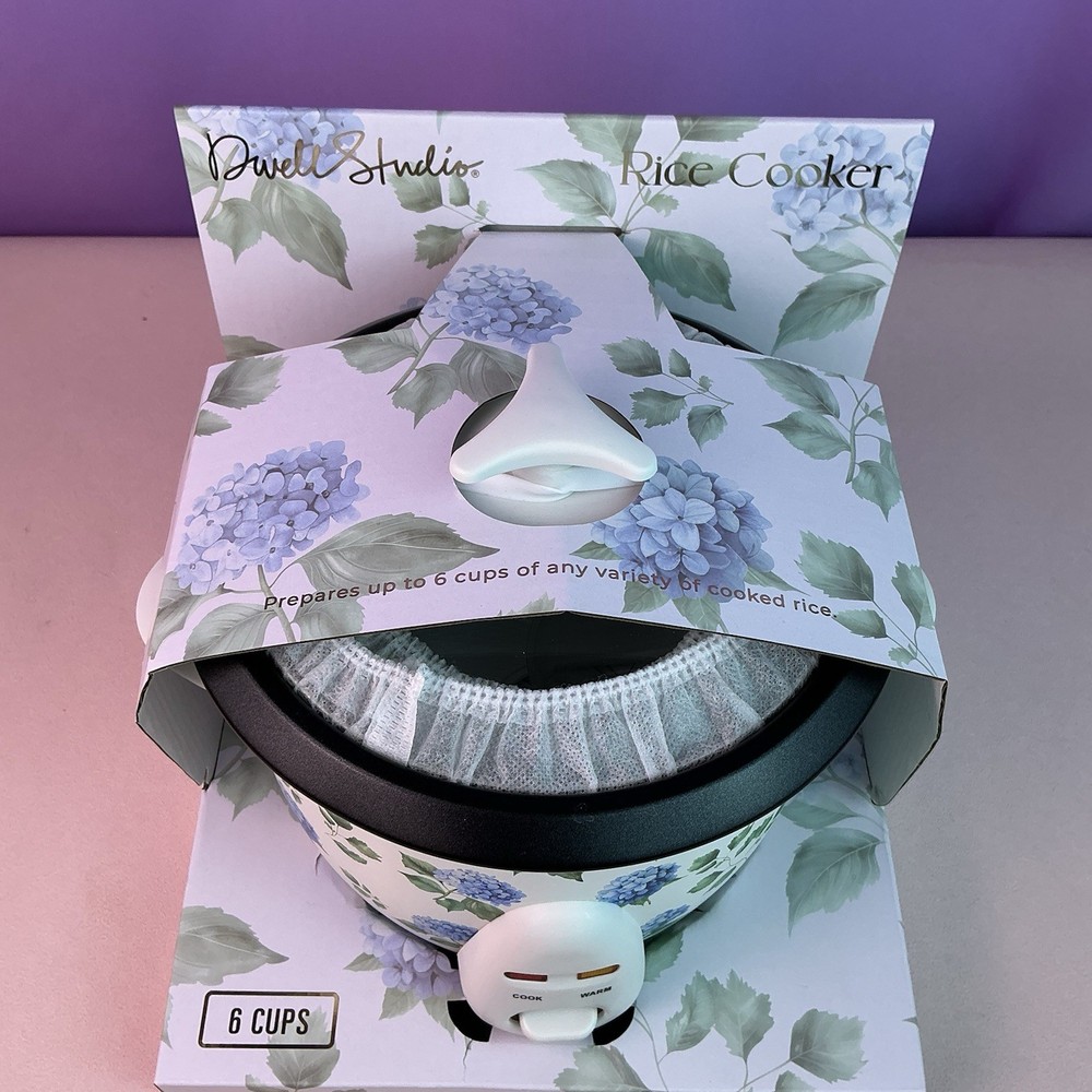 Dwell Studios Rice Cooker Blue Hydrangea Pattern* NEW* Makes 6 Cups/Non Stick*
