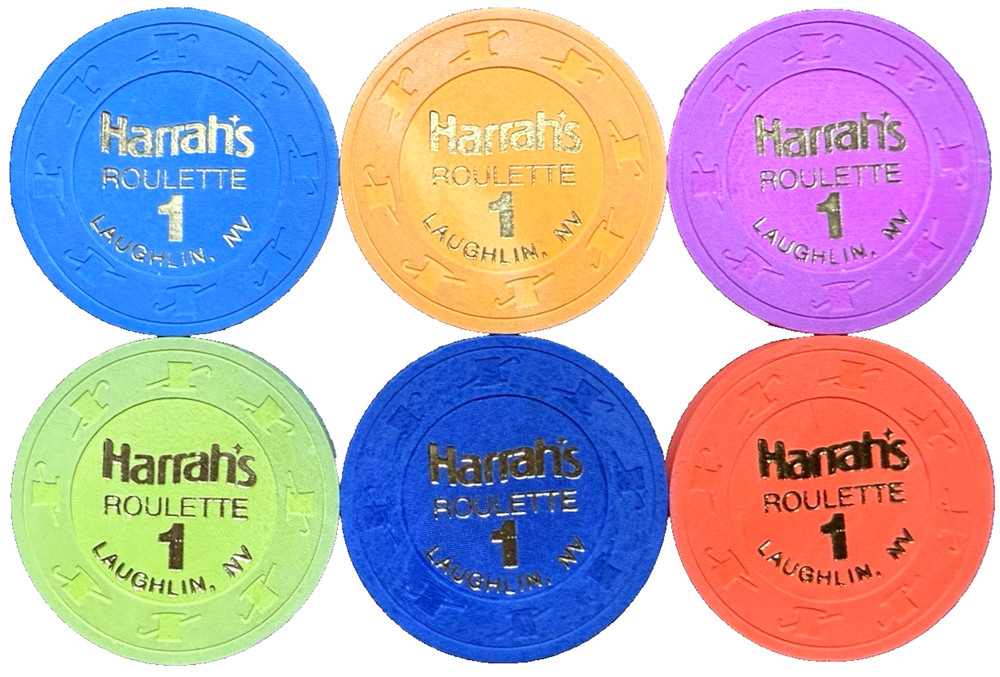 Harrah's Laughlin 6 Colored "1" Vintage Roulette Chips