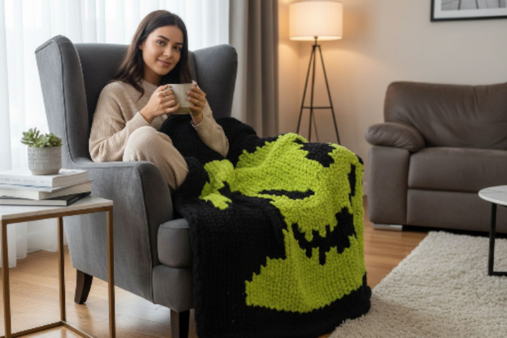 "Oogie Boogie Nights" Chunky Knit Blanket | Digital PDF Step by Step Pattern