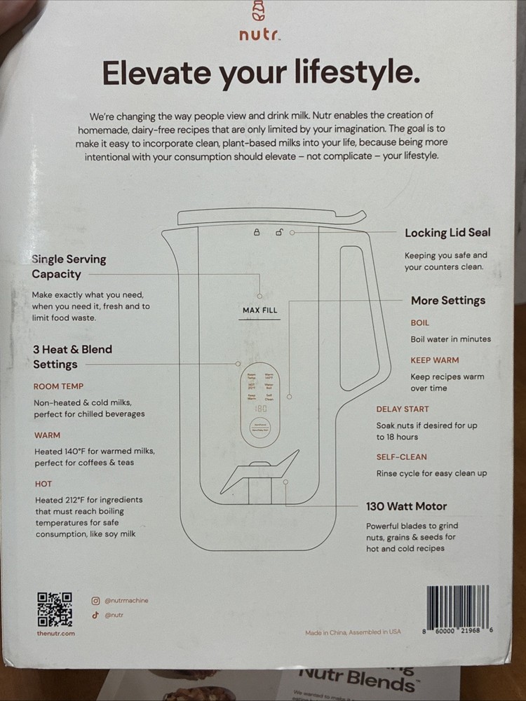 NUTR Machine Automatic Nut Milk Maker Single Serve 350ml - New/Open Box New
