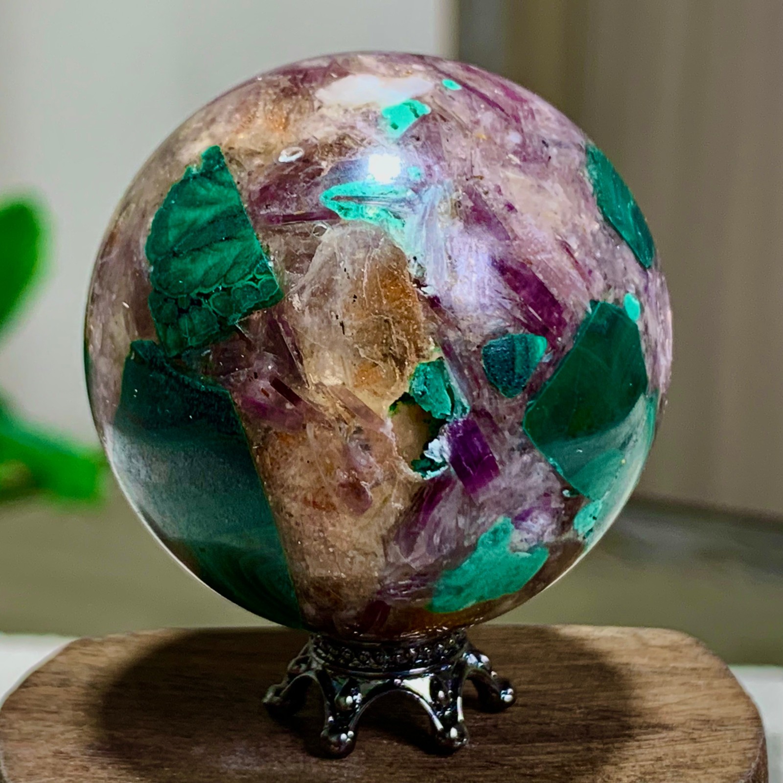 95G Newly discovered rare malachite purple mica symbiotic sphere restoration
