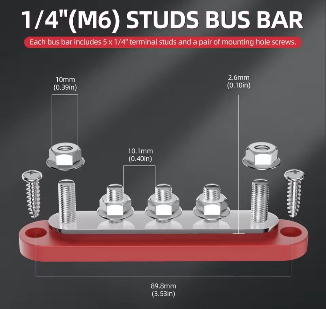 Set Of 2 - 150A Automotive 5 Way M6 Copper Wiring Busbar Guided Busbar Solar RV