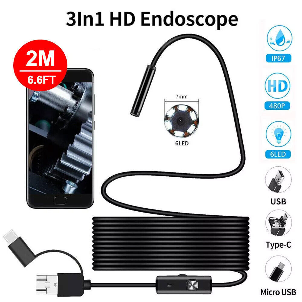 2M Endoscope Camera with Light HD Borescope Inspection Waterproof For Android