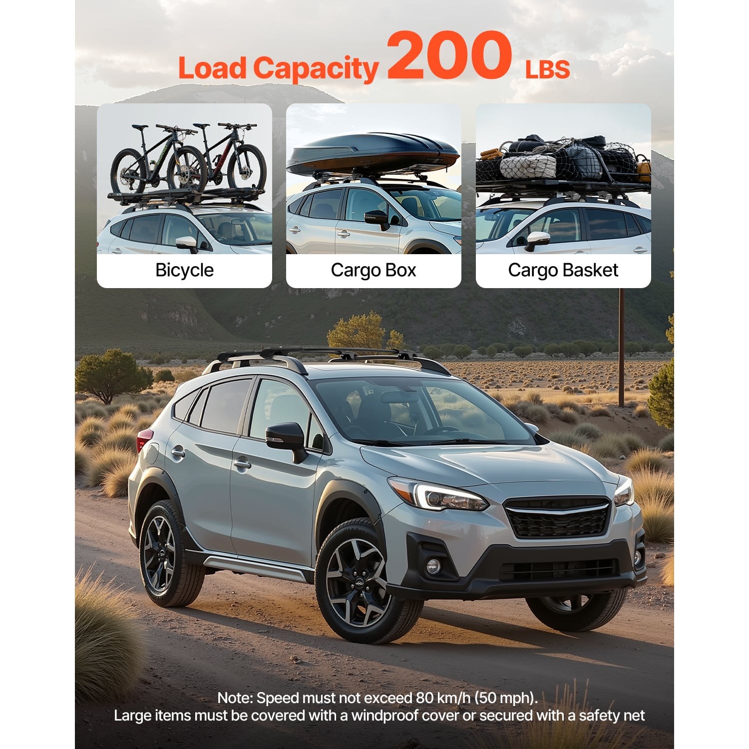 Roof Rack Cross Bars for Subaru Crosstrek 2018-2024 200lbs Aluminum