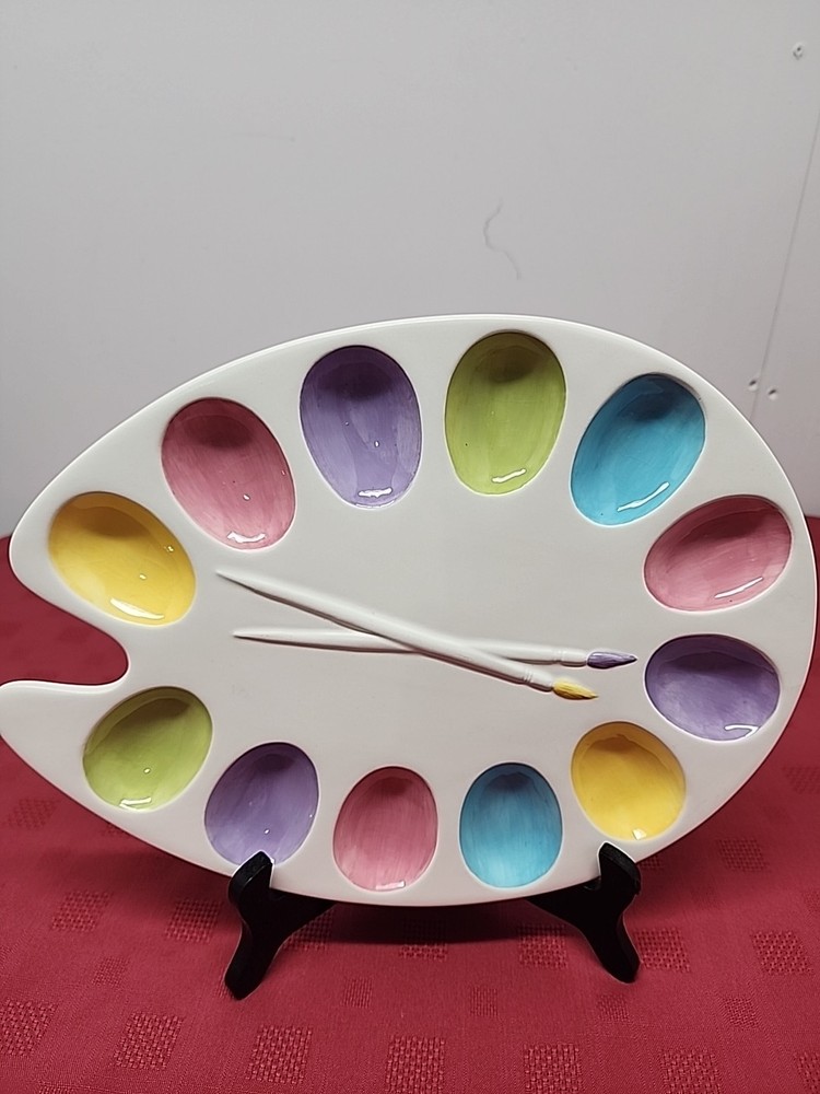 Vintage Hallmark Painters Pallette Easter Egg/Deviled Egg Plate 13 In Whimsical