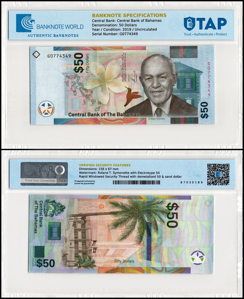 Bahamas 50 Dollars, 2019, P-81, UNC Authenticated