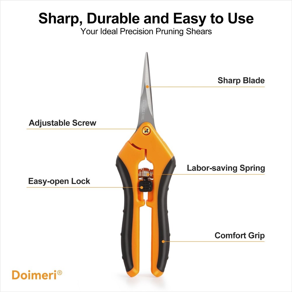 2 Pack Pruning Shears, 6.5” Gardening Scissors with Sharp Stainless Steel Bla...