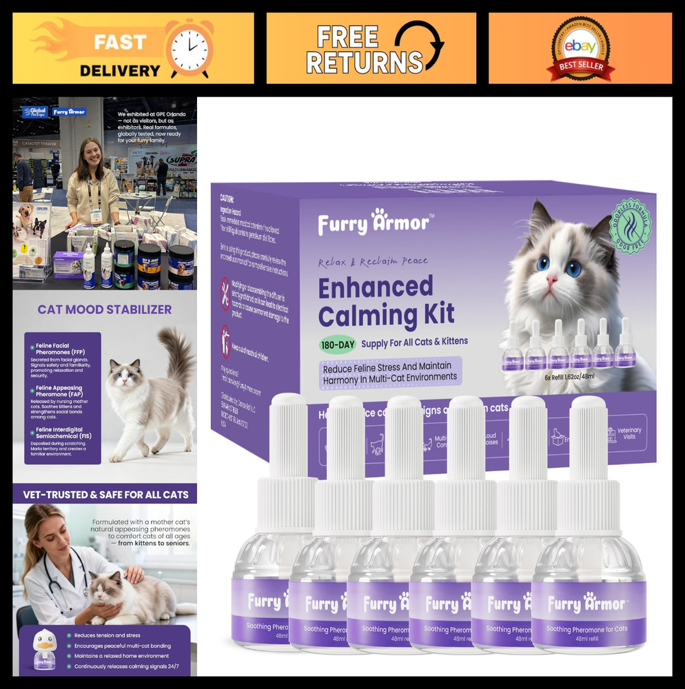 Calming Pheromone Diffuser Refills for Cats, 6-Pack, Odorless & Long-Lasting - R