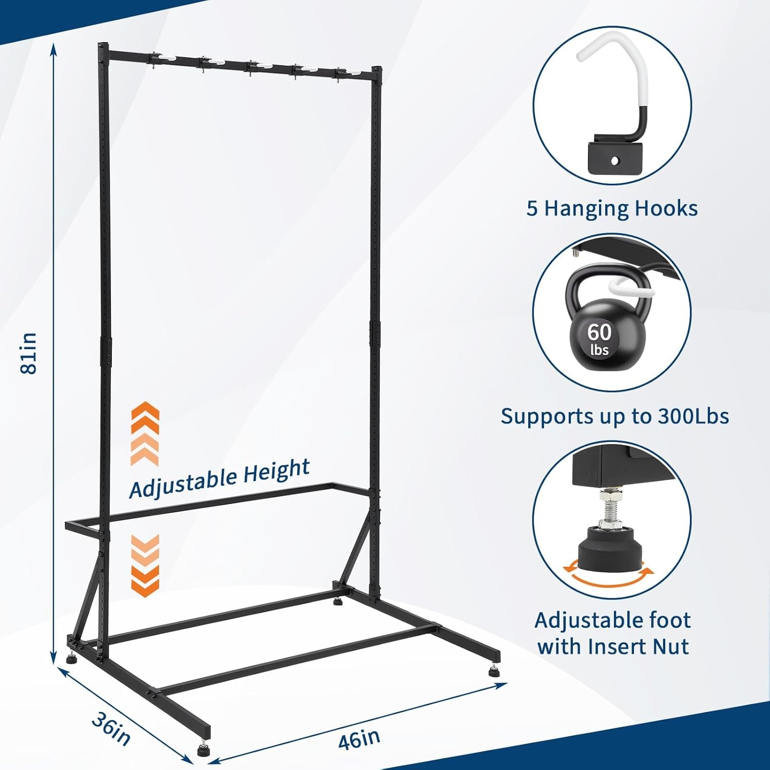 5 Bike Storage Rack Adjustable Height Space Saving, Garage Wall Storage 300lbs