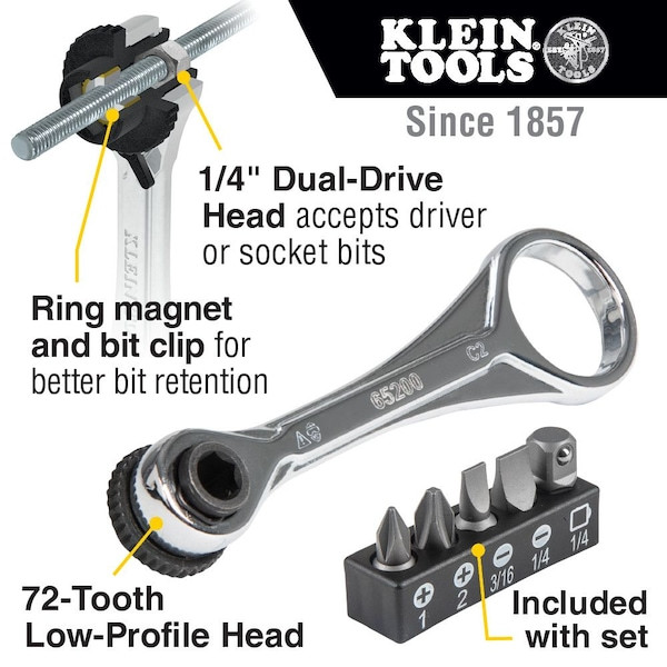Klein Tools 65200 1/4 In Drive 72 Geared Teeth Hand Ratchet