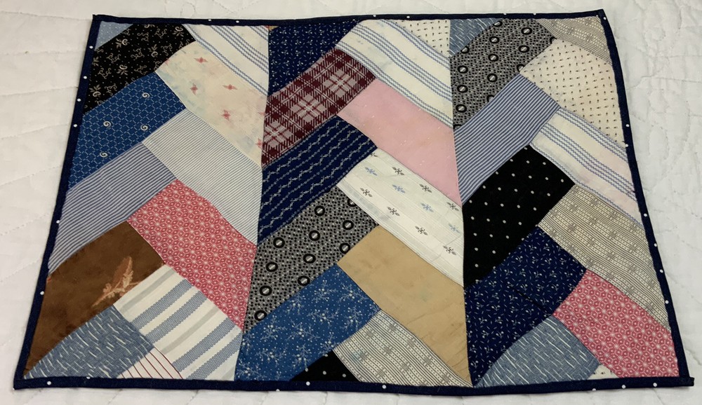 Vintage Patchwork Table Topper Or Doll Crib Quilt, Rectangles, Blue, Multi