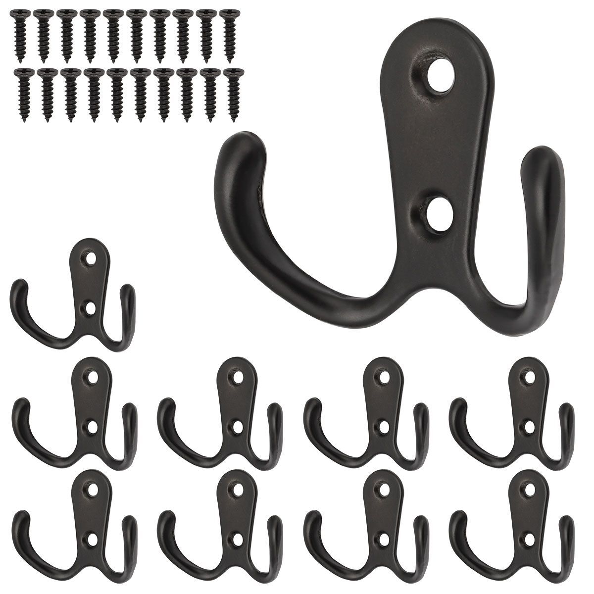 10/20pcs Heavy Duty Double Prong Coat Hooks Wall Mounted Retro Robe Hat Clothes