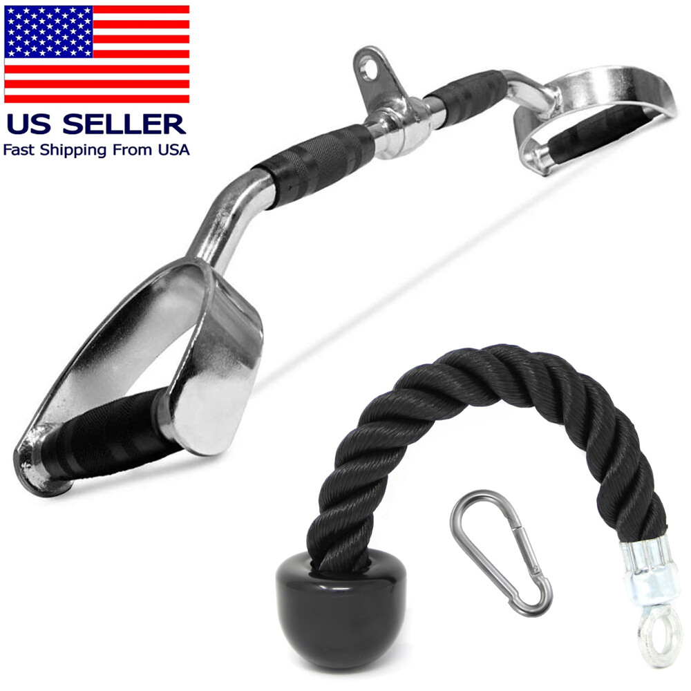Home Gym Cable Attachment Handle Machine Strength Exercise Press Down Lat Set