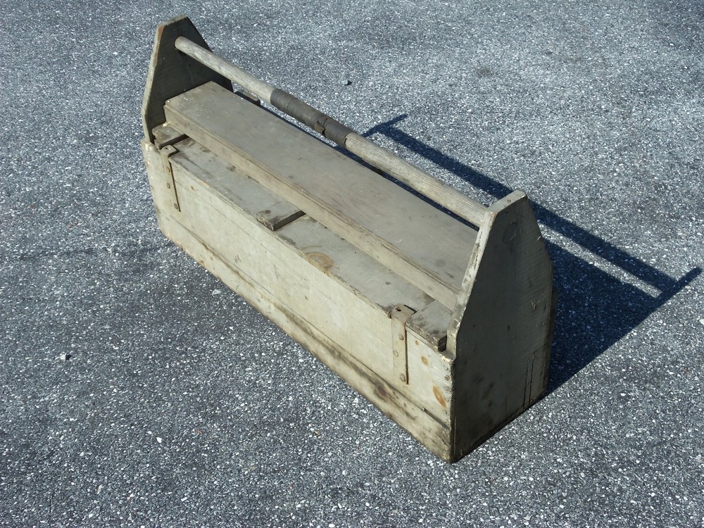 Vintage Wooden Rustic Tool Carrier Tool Box