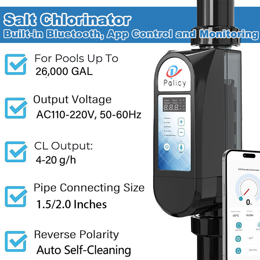 Complete Salt Water Pool Chlorine Generator System for 26000 Gallon Chlorinator