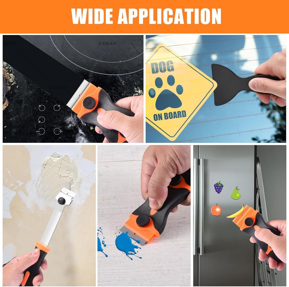 4 Pack Razor Blade Scraper, Premium Cleaning Scraper Tool with 50 PCS Metal & Pl